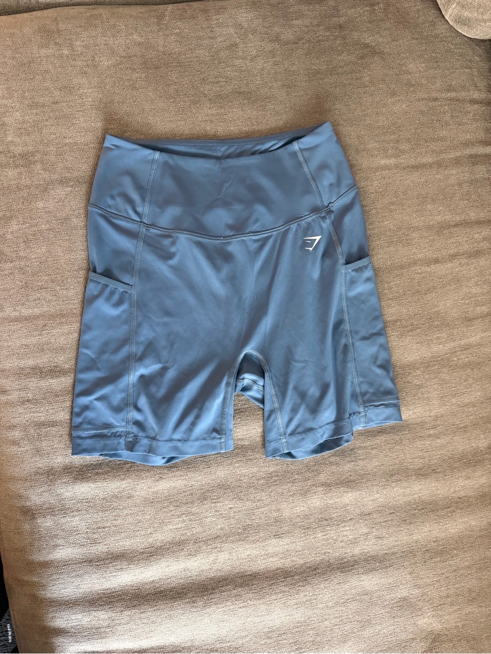 Gymshark Slate Blue High-Waist Bike Shorts with Side Pockets